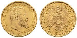 20 Марка Королевство Вюртемберг (1806-1918) Золото Wilhelm II, German Emperor (1859-1941)