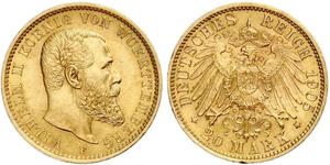 20 Марка Королевство Вюртемберг (1806-1918) Золото Wilhelm II, German Emperor (1859-1941)