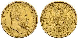 20 Марка Королевство Вюртемберг (1806-1918) Золото Wilhelm II, German Emperor (1859-1941)