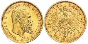20 Марка Королевство Вюртемберг (1806-1918) Золото Wilhelm II, German Emperor (1859-1941)
