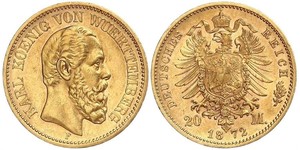 20 Марка Королевство Вюртемберг (1806-1918) Золото 