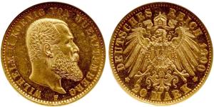 20 Марка Королевство Вюртемберг (1806-1918) Золото Wilhelm II, German Emperor (1859-1941)