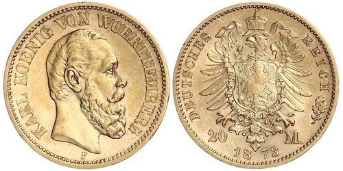 20 Марка Королевство Вюртемберг (1806-1918) Золото 