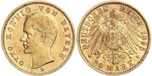 20 Марка Королівство Баварія (1806 - 1918) Золото Otto of Bavaria (1848 – 1916)