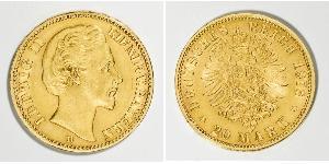 20 Марка Королівство Баварія (1806 - 1918) Золото Людвіг II (король Баварії)(1845 – 1886)