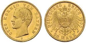 20 Марка Королівство Баварія (1806 - 1918) Золото Otto of Bavaria (1848 – 1916)