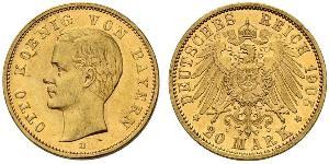 20 Марка Королівство Баварія (1806 - 1918) Золото Otto of Bavaria (1848 – 1916)