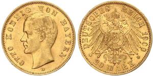 20 Марка Королівство Баварія (1806 - 1918) Золото Otto of Bavaria (1848 – 1916)
