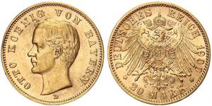 20 Марка Королівство Баварія (1806 - 1918) Золото Otto of Bavaria (1848 – 1916)