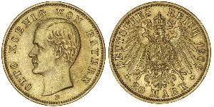 20 Марка Королівство Баварія (1806 - 1918) Золото Otto of Bavaria (1848 – 1916)
