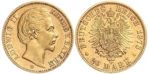 20 Марка Королівство Баварія (1806 - 1918) Золото Людвіг II (король Баварії)(1845 – 1886)