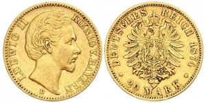 20 Марка Королівство Баварія (1806 - 1918) Золото Людвіг II (король Баварії)(1845 – 1886)