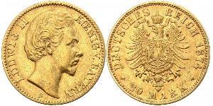 20 Марка Королівство Баварія (1806 - 1918) Золото Людвіг II (король Баварії)(1845 – 1886)