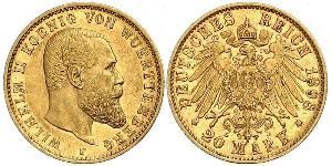 20 Марка Королівство Вюртемберг Золото Wilhelm II, German Emperor (1859-1941)