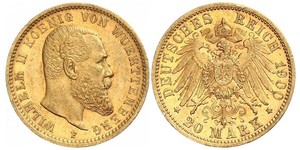20 Марка Королівство Вюртемберг Золото Wilhelm II, German Emperor (1859-1941)