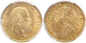 20 Марка Королівство Вюртемберг Золото Wilhelm II, German Emperor (1859-1941)