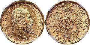 20 Марка Королівство Вюртемберг Золото Wilhelm II, German Emperor (1859-1941)