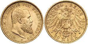 20 Марка Королівство Вюртемберг Золото Wilhelm II, German Emperor (1859-1941)