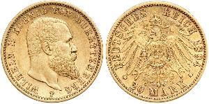 20 Марка Королівство Вюртемберг Золото Wilhelm II, German Emperor (1859-1941)