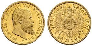 20 Марка Королівство Вюртемберг Золото Wilhelm II, German Emperor (1859-1941)