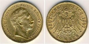 20 Марка Королівство Пруссія (1701-1918) Золото Wilhelm II, German Emperor (1859-1941)