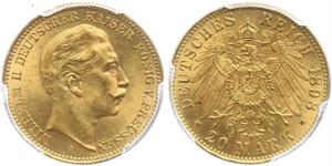 20 Марка Королівство Пруссія (1701-1918) Золото Wilhelm II, German Emperor (1859-1941)
