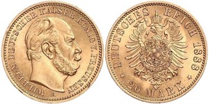20 Марка Королівство Пруссія (1701-1918) Золото Wilhelm I, German Emperor (1797-1888)
