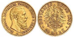 20 Марка Королівство Пруссія (1701-1918) Золото Фрідріх III (німецький імператор) (1831-1888)