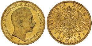 20 Марка Королівство Пруссія (1701-1918) Золото Wilhelm II, German Emperor (1859-1941)