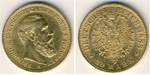 20 Марка Королівство Пруссія (1701-1918) Золото Фрідріх III (німецький імператор) (1831-1888)
