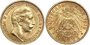 20 Марка Королівство Пруссія (1701-1918) Золото Wilhelm II, German Emperor (1859-1941)
