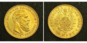 20 Марка Королівство Пруссія (1701-1918) Золото Фрідріх III (німецький імператор) (1831-1888)