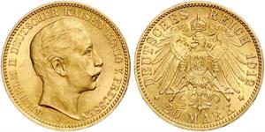 20 Марка Королівство Пруссія (1701-1918) Золото Wilhelm II, German Emperor (1859-1941)