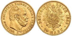 20 Марка Королівство Пруссія (1701-1918) Золото Wilhelm I, German Emperor (1797-1888)