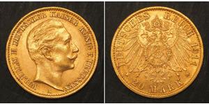 20 Марка Королівство Пруссія (1701-1918) Золото Wilhelm II, German Emperor (1859-1941)