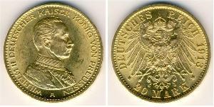 20 Марка Королівство Пруссія (1701-1918) Золото Wilhelm II, German Emperor (1859-1941)