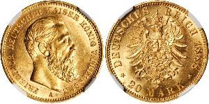 20 Марка Королівство Пруссія (1701-1918) Золото Фрідріх III (німецький імператор) (1831-1888)