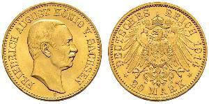 20 Марка Королівство Саксонія (1806 - 1918) Золото Frederick Augustus III of Saxony (1865-1932)
