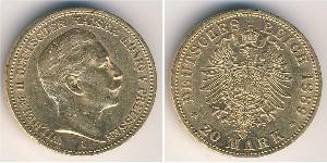 20 Марка Пруссия (королевство) (1701-1918) Золото Wilhelm II, German Emperor (1859-1941)
