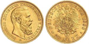 20 Марка Пруссия (королевство) (1701-1918) Золото Фридрих III (германский император) (1831-1888)