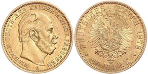 20 Марка Пруссия (королевство) (1701-1918) Золото Wilhelm I, German Emperor (1797-1888)