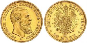 20 Марка Пруссия (королевство) (1701-1918) Золото Фридрих III (германский император) (1831-1888)