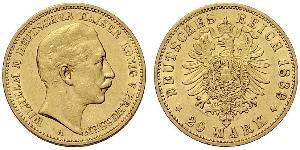 20 Марка Пруссия (королевство) (1701-1918) Золото Wilhelm II, German Emperor (1859-1941)