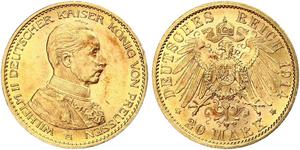 20 Марка Пруссия (королевство) (1701-1918) Золото Wilhelm II, German Emperor (1859-1941)