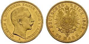 20 Марка Пруссия (королевство) (1701-1918) Золото Wilhelm II, German Emperor (1859-1941)