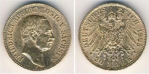 20 Марка Саксония (королевство) (1806 - 1918) Золото Фридрих Август III (король Саксонии) (1865-1932)