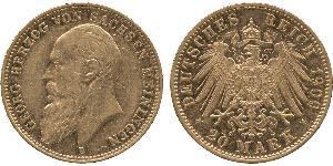 20 Марка Федеральні землі Німеччини Золото Georg II, Duke of Saxe-Meiningen