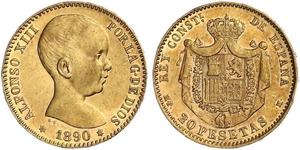 20 Песета Королівство Іспанія (1874 - 1931) Золото Alfonso XIII of Spain (1886 - 1941)
