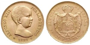20 Песета Королівство Іспанія (1874 - 1931) Золото Alfonso XIII of Spain (1886 - 1941)