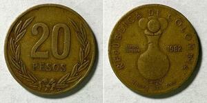 20 Песо Республіка Колумбія (1886 - ) Бронза/Алюміній 